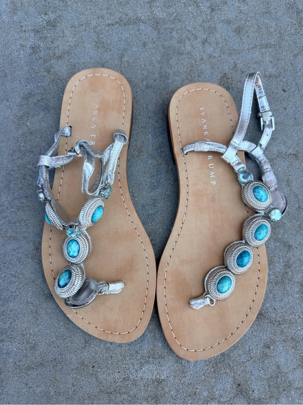 Ivanka Trump Silver Sandals with Turquoise Accents